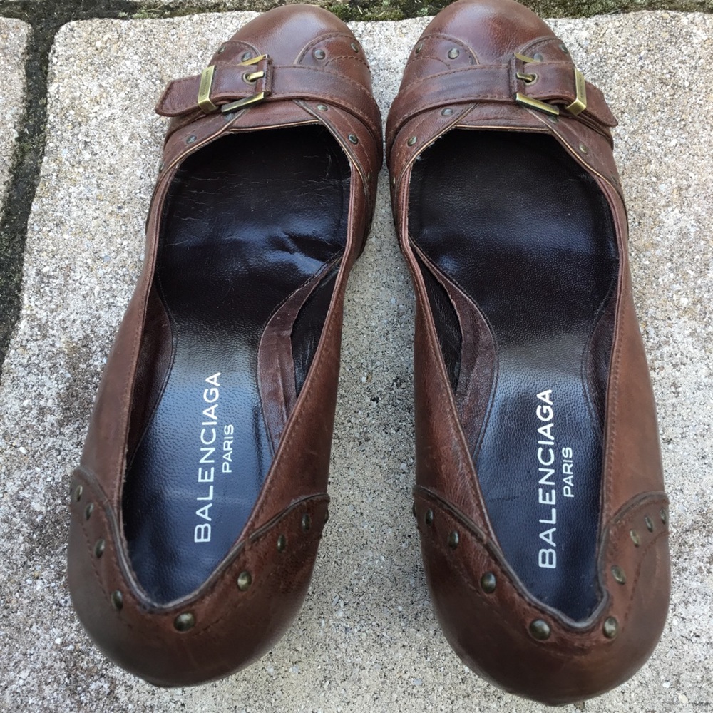 Balenciaga Brown Leather Studded Heels - Picture 7 of 10